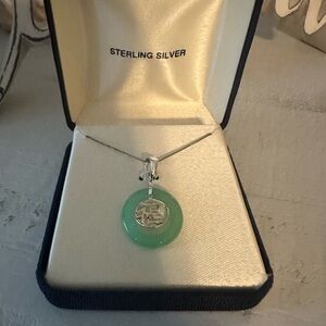 Sterling Silver Green Jade Pendant Necklace
